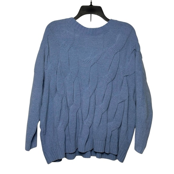 J. Jill Chenille Super Soft Chunky Blue Cable Knit Sweater Size Large Petite - Picture 1 of 5